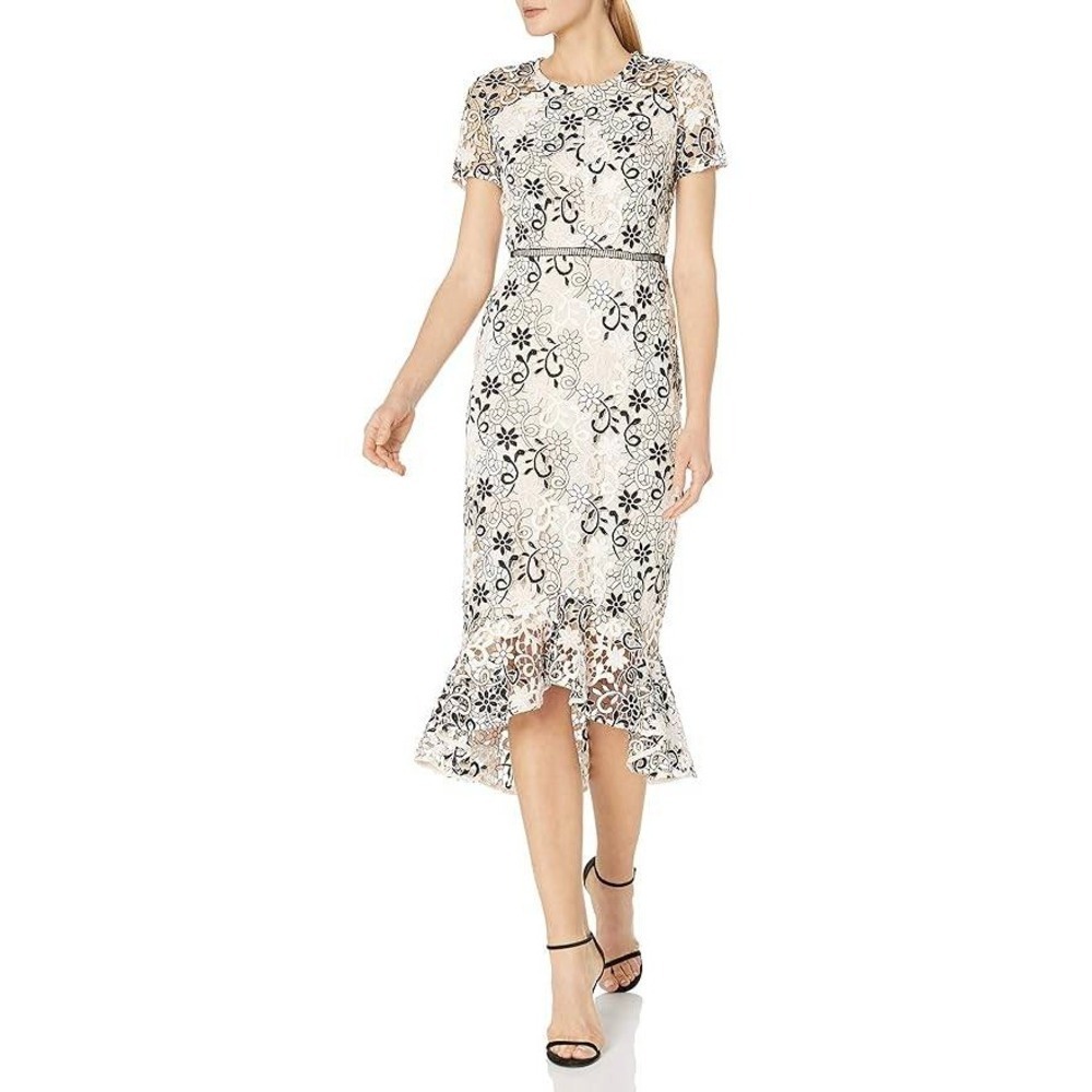 Shoshanna Black White Blush Floral Lace Mermaid Dress Size 0
